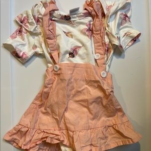 Boutique style girl Peach and white floral skirted jumper 3-6 month silky top